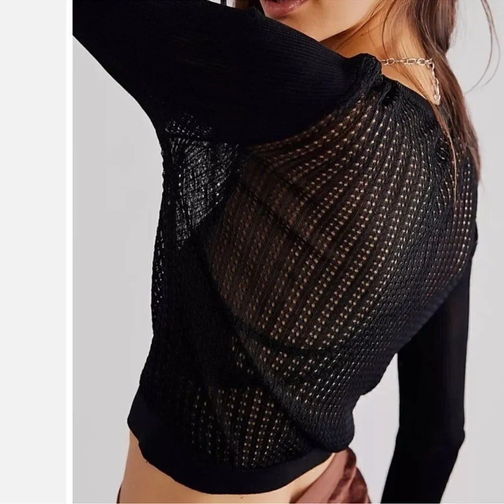 NEW FREE PEOPLE H20 CREW PULLOVER BLACK LARGE